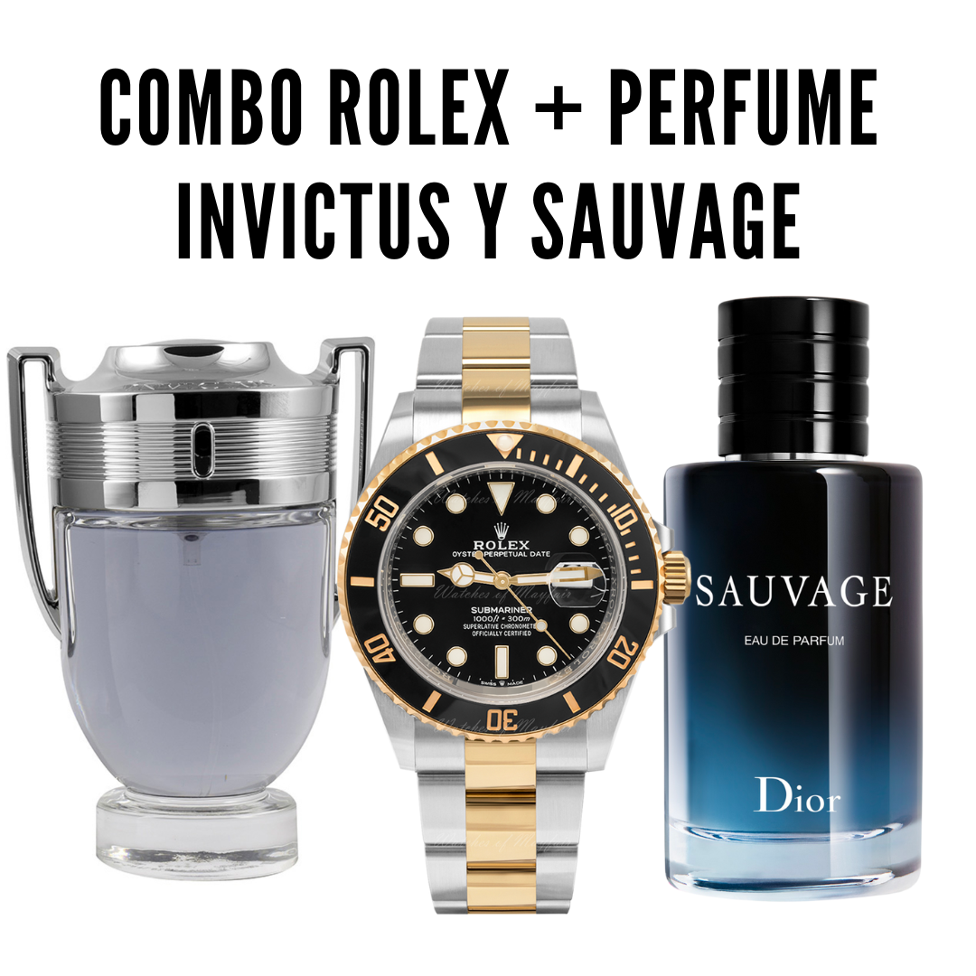 Combo: Perfume Sauvage, Invictus y Reloj Rolex - El Trío Perfecto para Hombres Exigentes